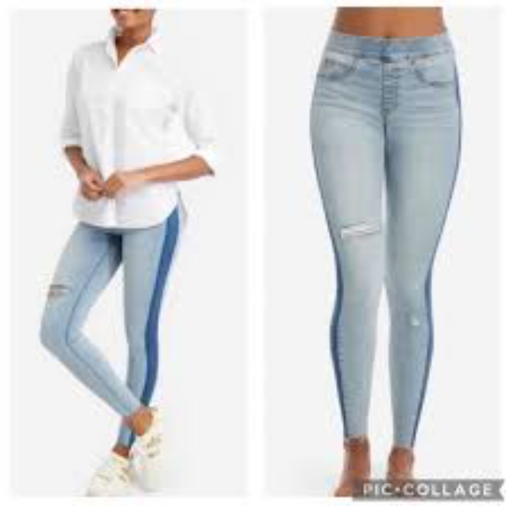 SPANX Light Blue Skinny Jeans with Dark Blue Trim